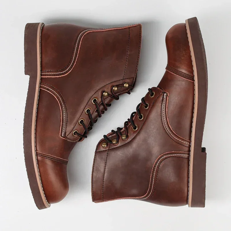 Men'S Shoes Hey Dude - 男性用牛革ラウンドトゥブーツ,ヴィンテージのオートバイブーツ,カジュアルなアンクルシューズ,高品質,冬