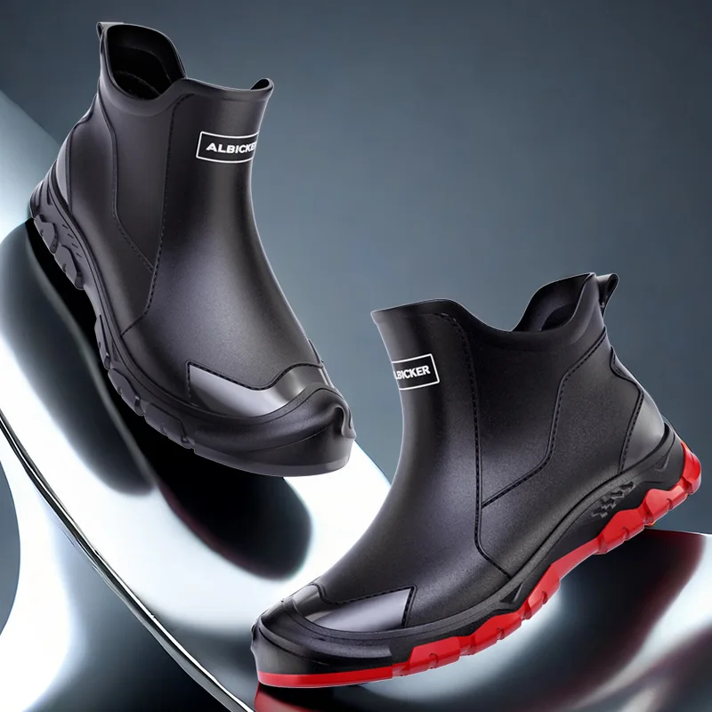 Men'S Shoes Water Resistant - 耐摩耗性に優れた水陸両用ブーツ、メンズ用ショートレインブーツ、都市型ウォーターブーツ、滑り止め加工、メンズ向けトレンドの軽量防水ゴム靴。