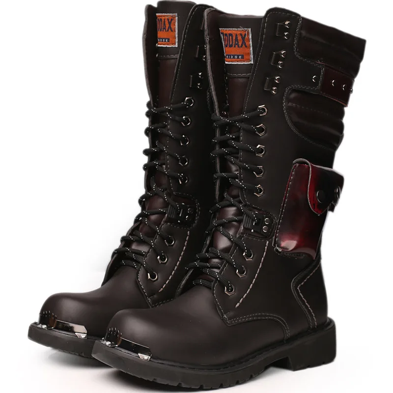 Men'S Shoes Hey Dude - 男性ニーハイレザーブーツ冬の男性オートバイブーツゴシックパンク靴メンズ屋外軍事カジュアルツーリングブーツ男