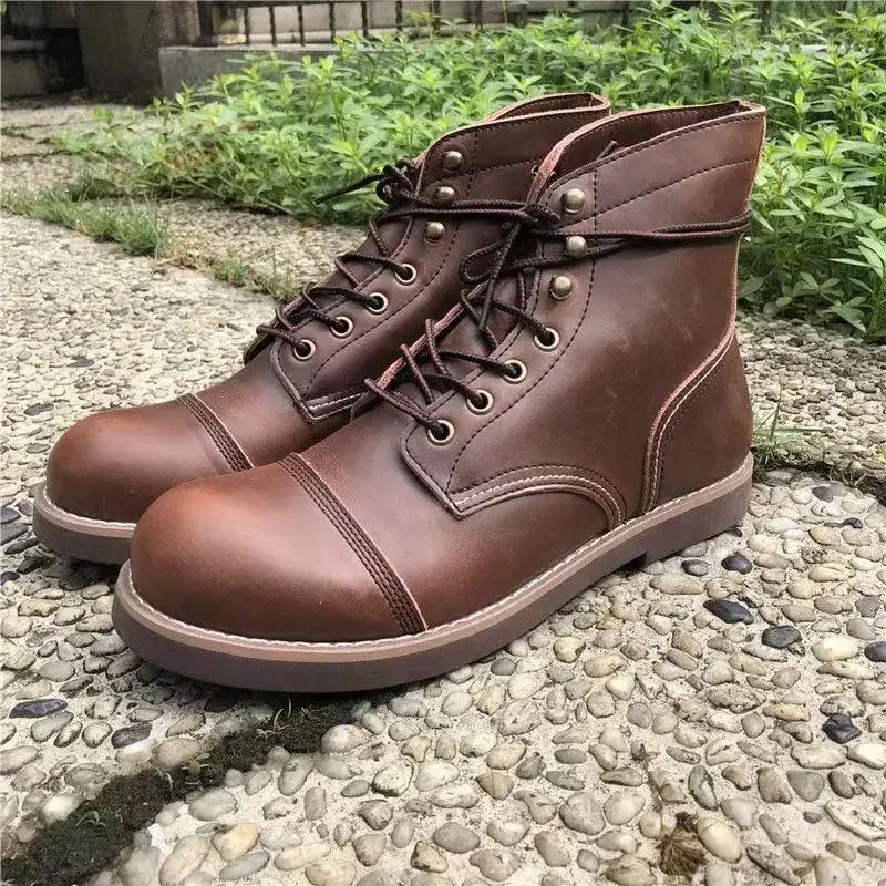 男性用牛革ラウンドトゥブーツ,ヴィンテージのオートバイブーツ - Men'S Shoes Hey Dude のレビューと価格