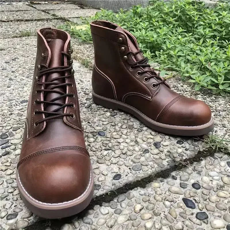 男性用牛革ラウンドトゥブーツ,ヴィンテージのオートバイブーツ - Men'S Shoes Hey Dude のレビューと価格