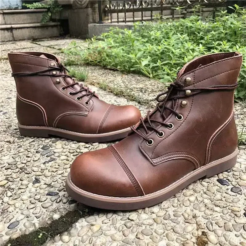 男性用牛革ラウンドトゥブーツ,ヴィンテージのオートバイブーツ - Men'S Shoes Hey Dude のレビューと価格