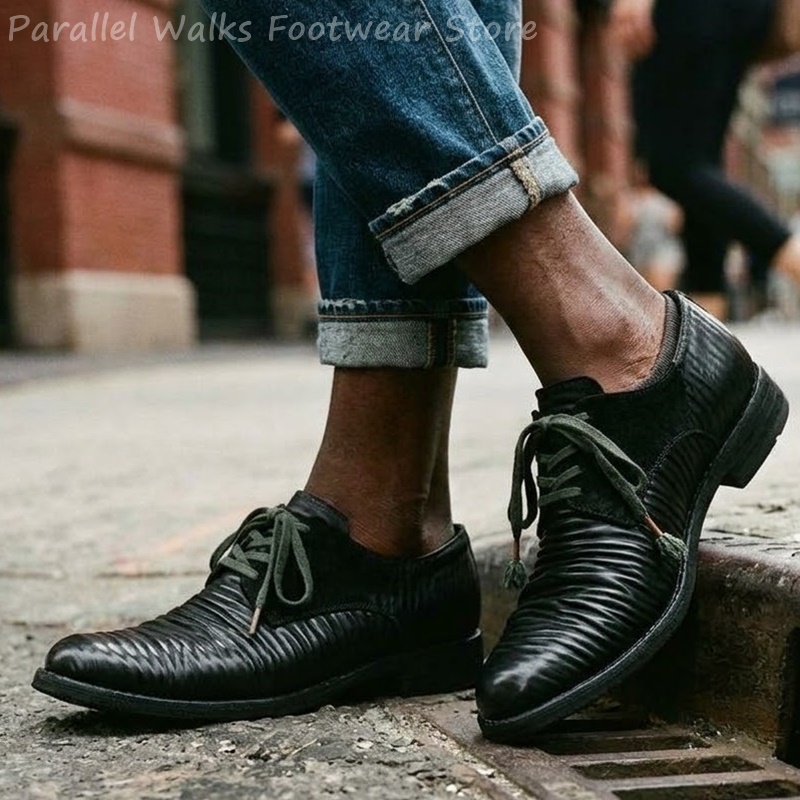 メンズプリーツレザーダービーシューズヴィンテージレースアップ - Men'S Shoes Smart のレビューと価格