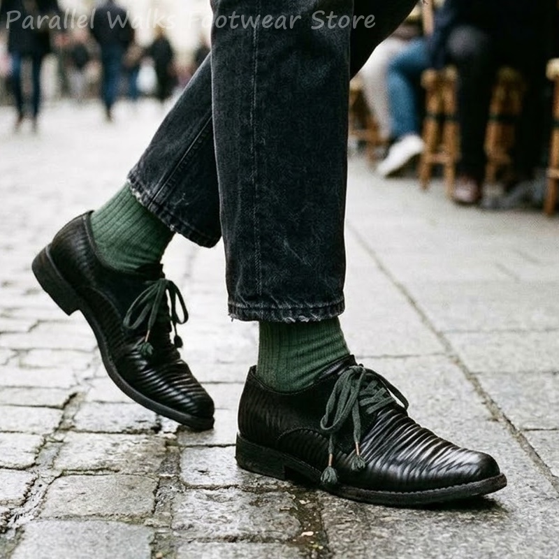 メンズプリーツレザーダービーシューズヴィンテージレースアップ - Men'S Shoes Smart のレビューと価格