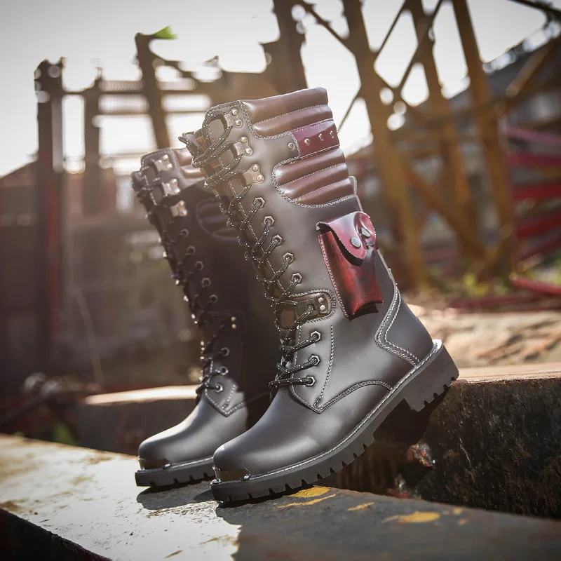 男性ニーハイレザーブーツ冬の男性オートバイブーツゴシックパン - Men'S Shoes Hey Dude のレビューと価格