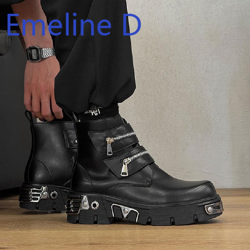 ダークパンク ハイカットシューズ メンズ ジッパーベルトデザ - Men'S Shoes Increase Height のレビューと価格
