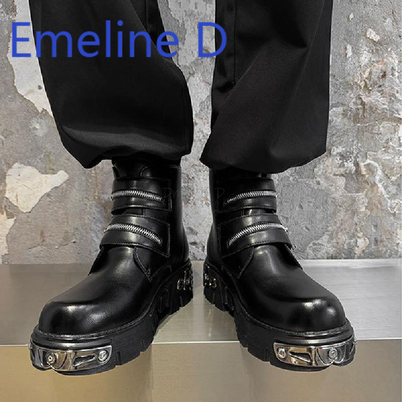 ダークパンク ハイカットシューズ メンズ ジッパーベルトデザ - Men'S Shoes Increase Height のレビューと価格