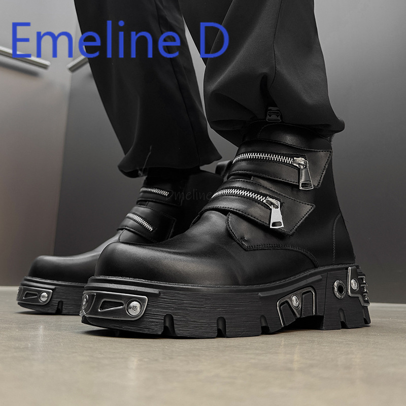 ダークパンク ハイカットシューズ メンズ ジッパーベルトデザ - Men'S Shoes Increase Height のレビューと価格