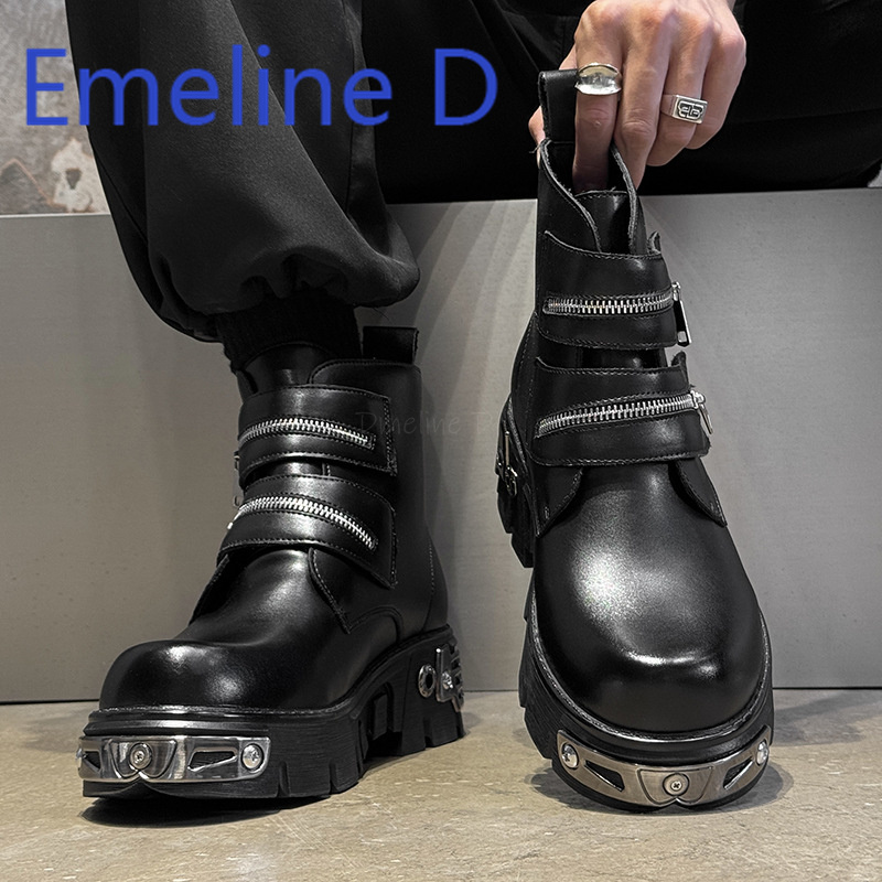 ダークパンク ハイカットシューズ メンズ ジッパーベルトデザ - Men'S Shoes Increase Height のレビューと価格