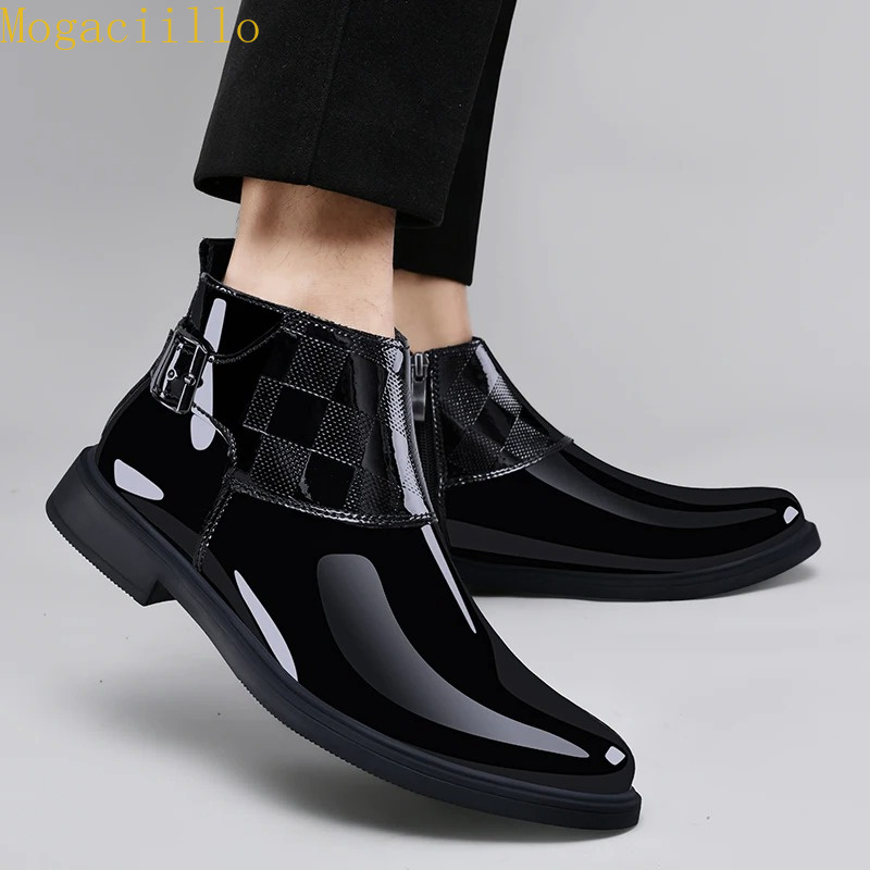 ブランドメンズブラックグロスパテントレザーアンクルブーツ高品 - Men'S Shoes Hey Dude のレビューと価格