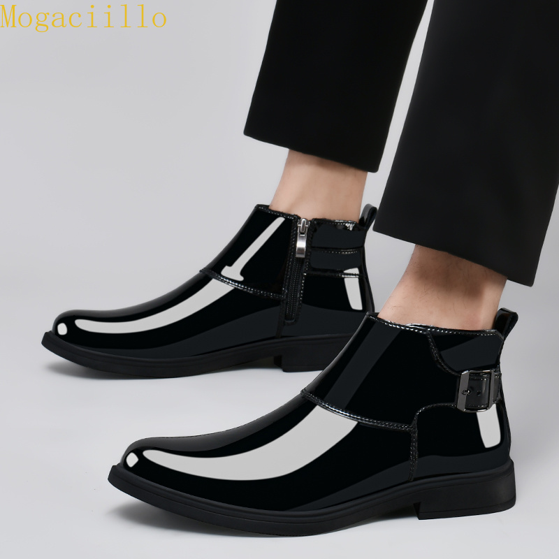 ブランドメンズブラックグロスパテントレザーアンクルブーツ高品 - Men'S Shoes Hey Dude のレビューと価格