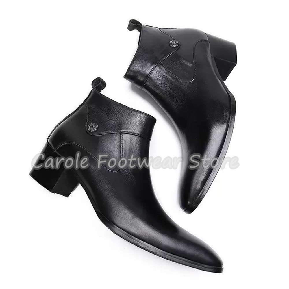 ヴィンテージスクエアトゥ本革アンクルブーツ男性用ハイカットチ - Men'S Shoes Increase Height のレビューと価格