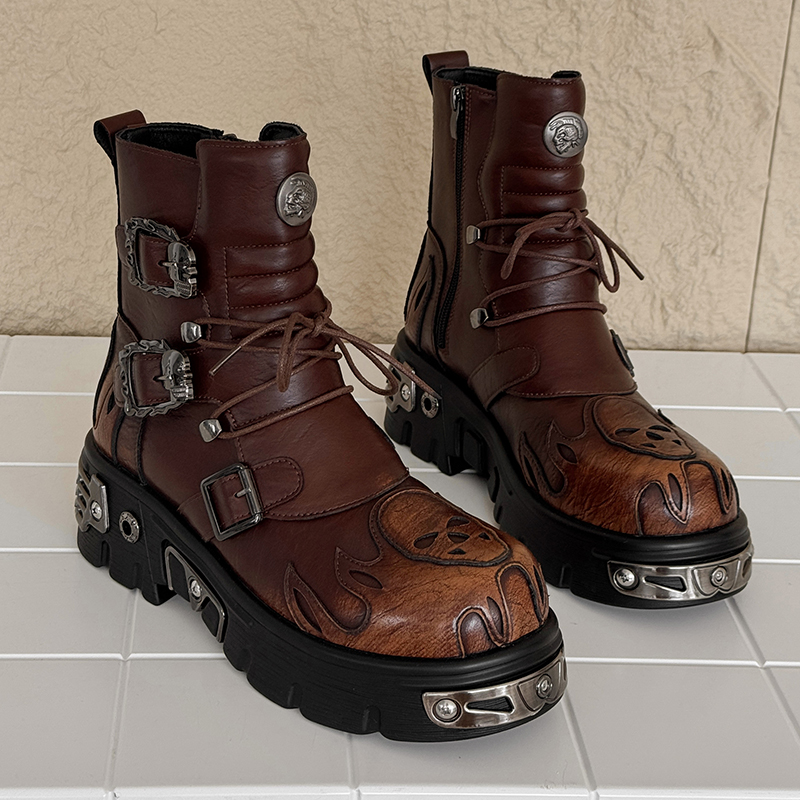 メンズ身長アップパンクスタイルスケルトンフレームメタルバック - Men'S Shoes Increase Height のレビューと価格