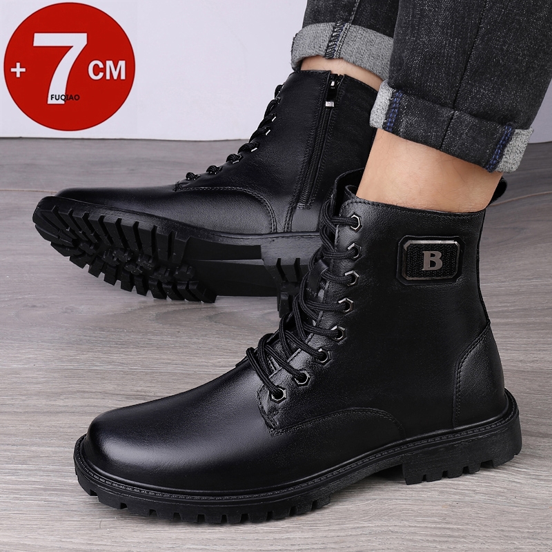 メンズ6cm身長アップレザーブーツ 冬用フリース裏地付き暖か - Men'S Shoes Increase Height のレビューと価格